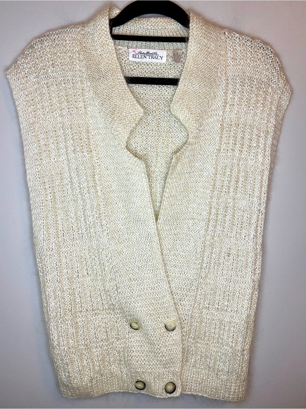 Vintage Linda Allard Ellen Tracy Mohair Blend Cardigan Vest S Cream